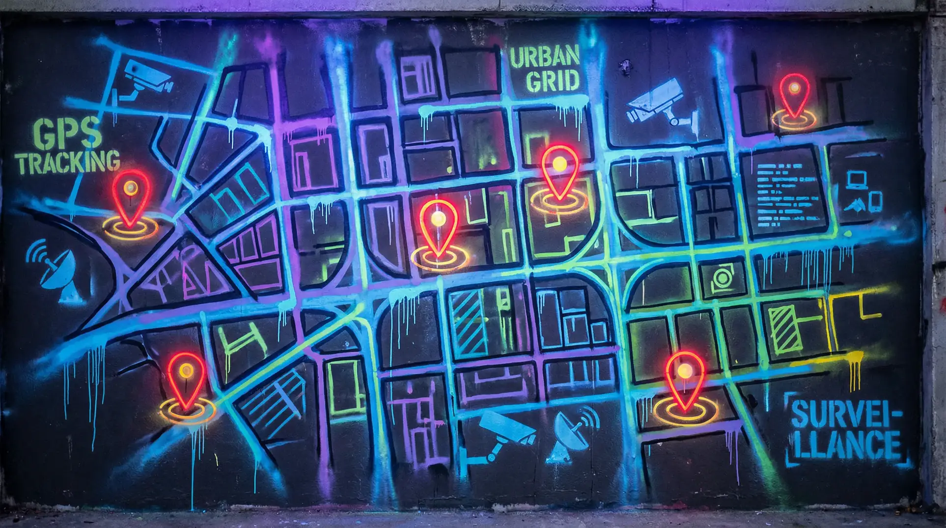 公交车后车座的疯狂的做经 狗仔追踪地图 - 城市涂鸦风格